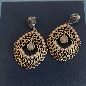 Lia Sophia Gold and Black Teardrop Earrings with Pink Accents